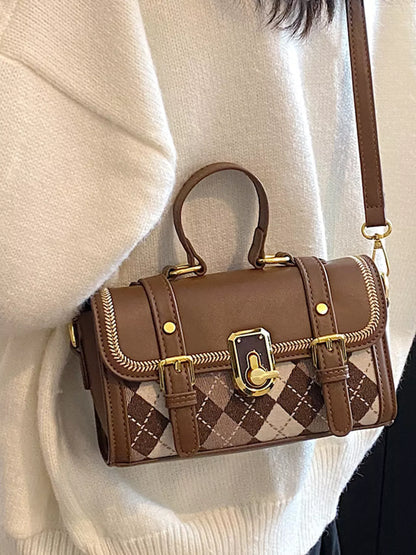 Argyle Pattern Flap Crossbody Bag - Brown - View 3