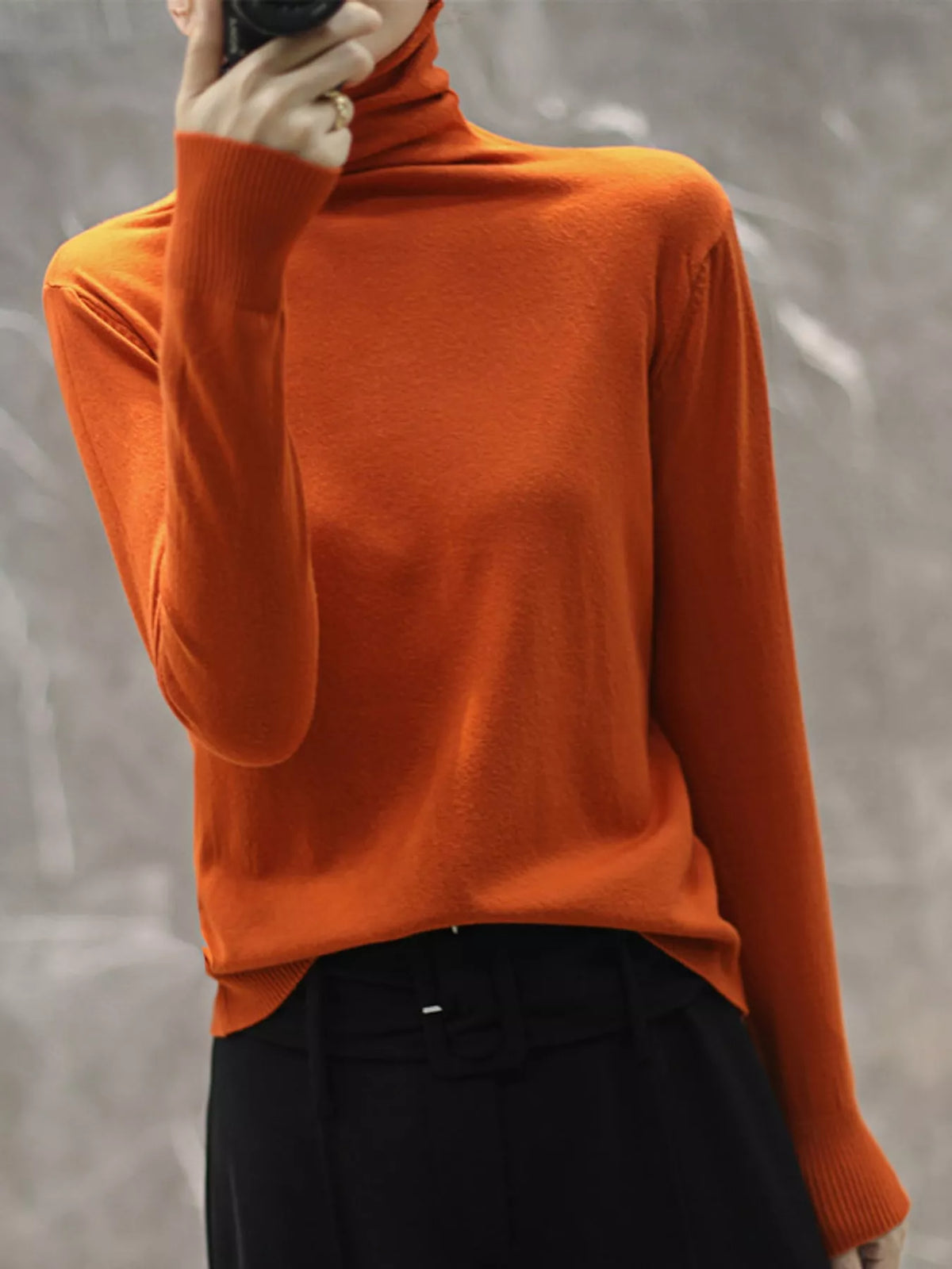 Full Size Slim-Fit Turtleneck Knit Top Plus Size - Orange - View 31
