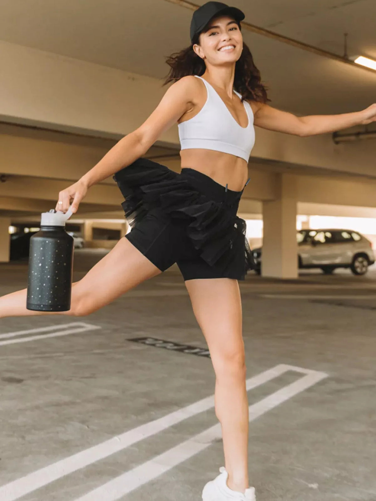 Tiered Skort with Drawstring - Black - View 7