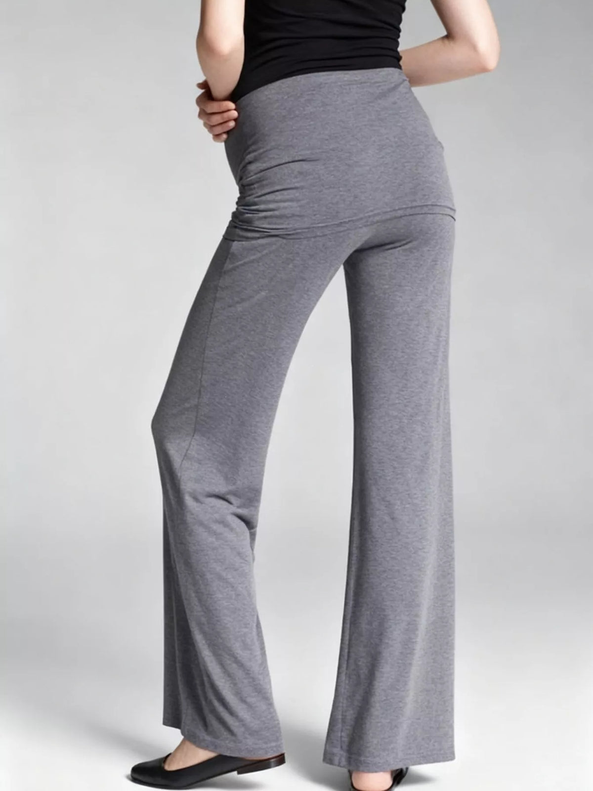 High-Waisted Fold-Over Wide Leg Active Pants - Grey - View 2