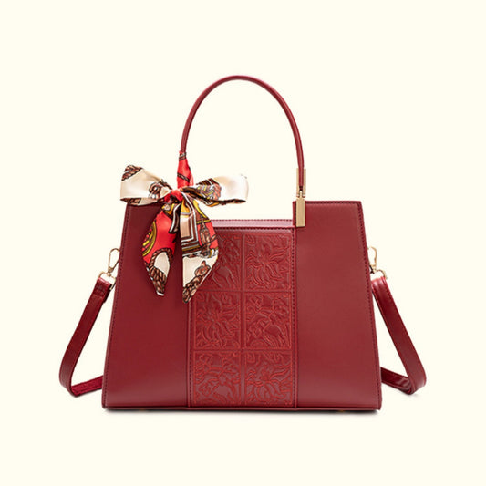 Embossed Leather Top Handle Handbag - product photo 1