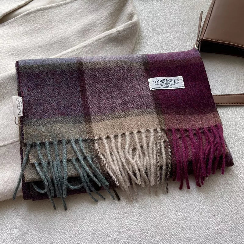 Wool Plaid Tassel Scarf - Mauve - View 5