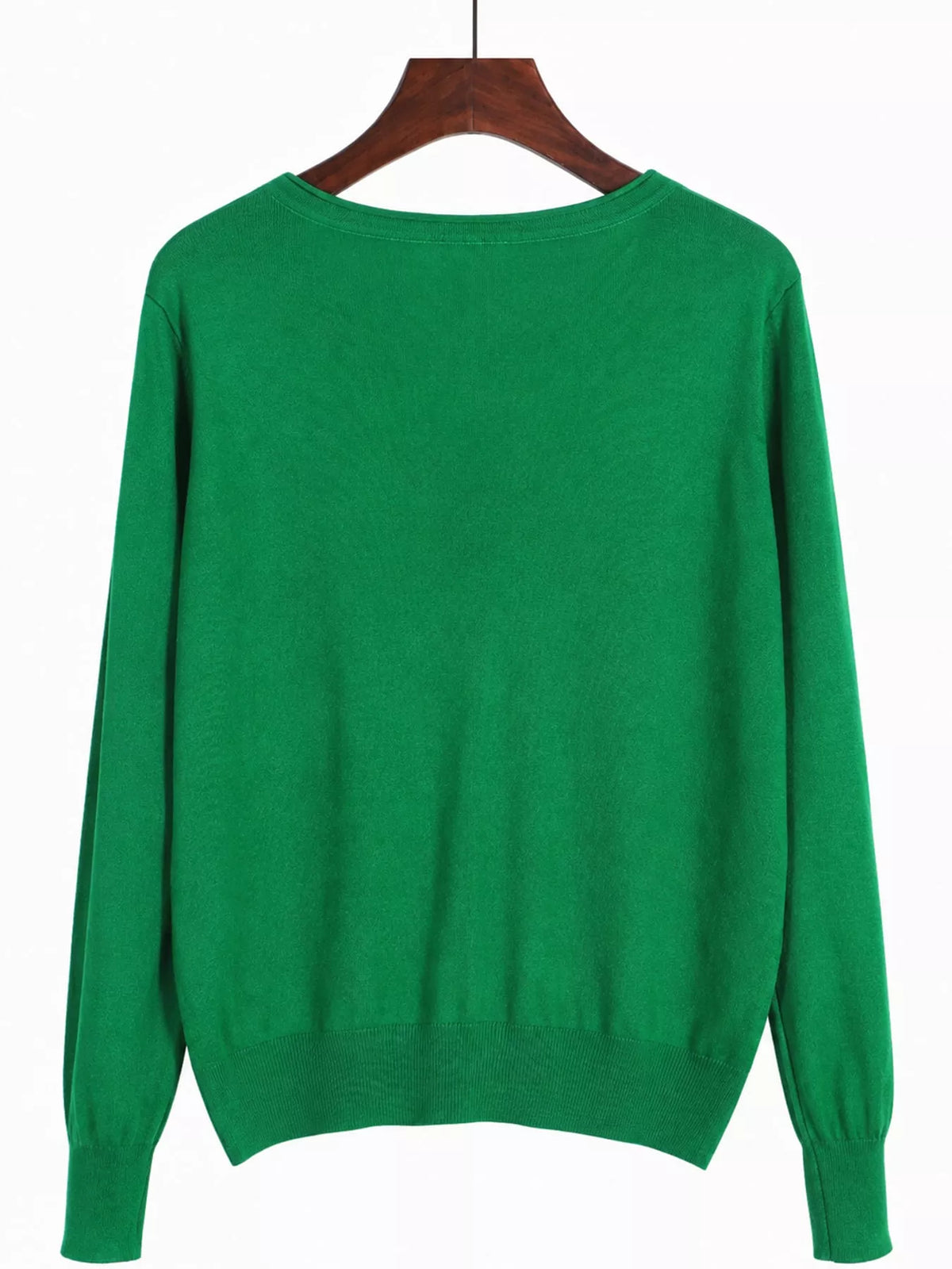 Classic V-Neck Button-Down Knit Cardigan - Grass Green - View 36
