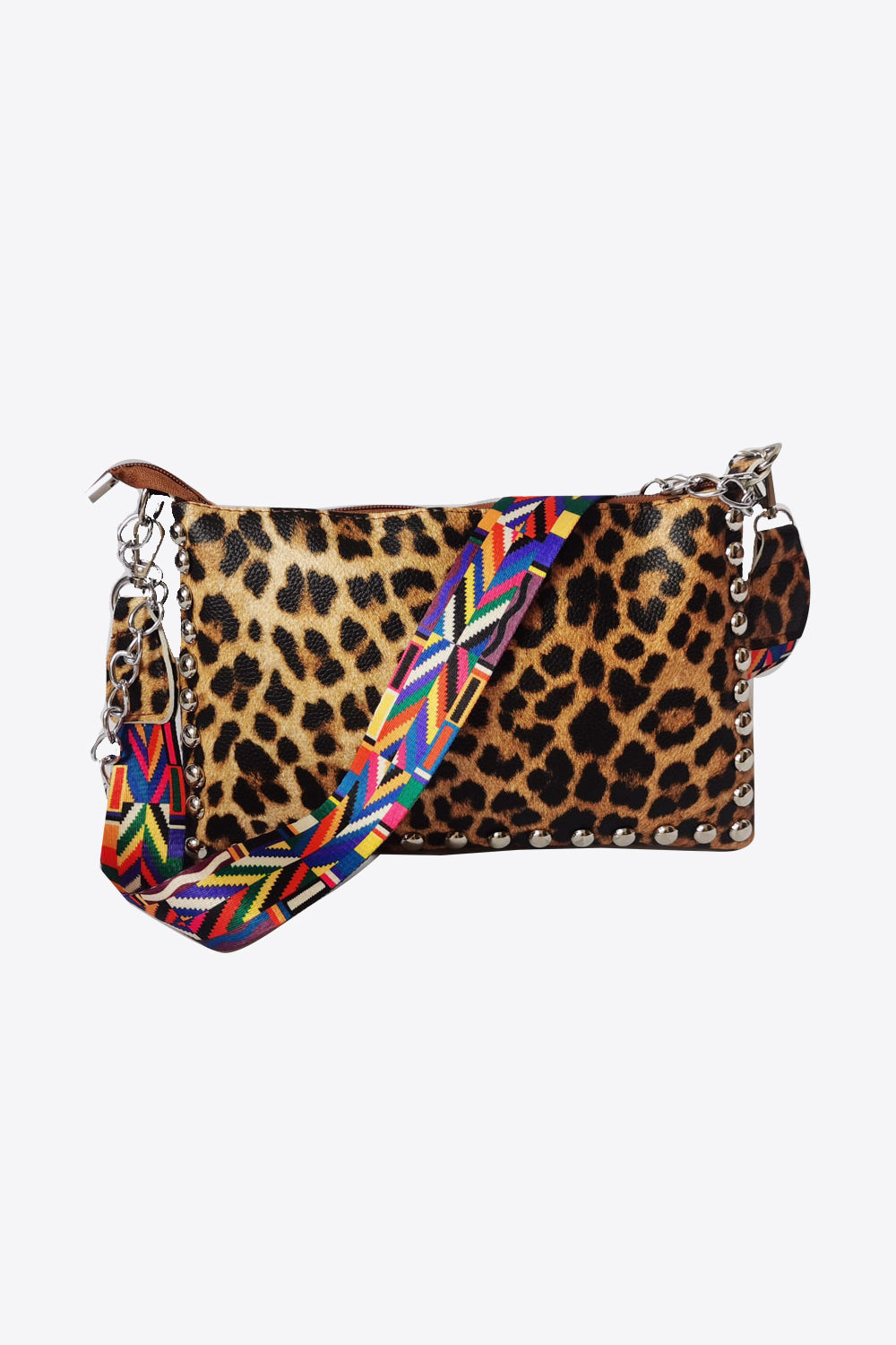 Adored PU Leather Studded Shoulder Bag - Leopard - View 9