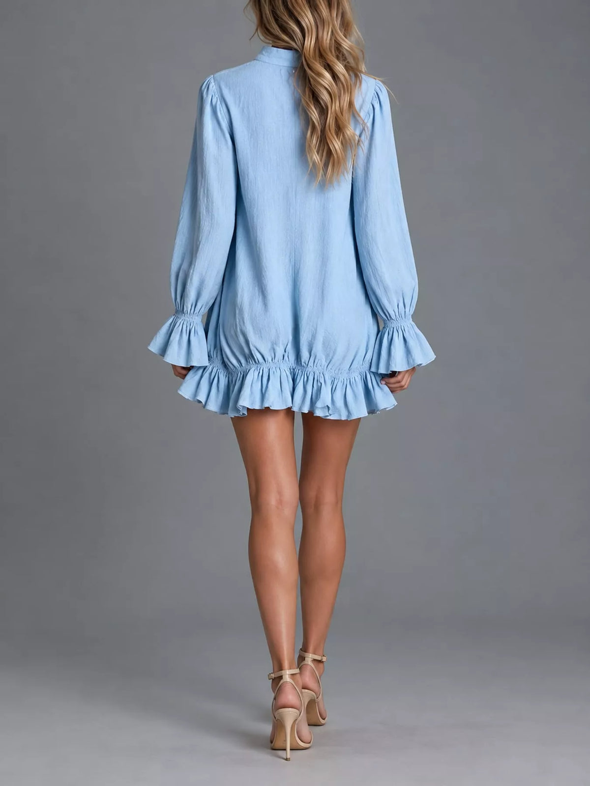 Zipper-Front Ruffle Hem Mini Dress - Sky Blue - View 33