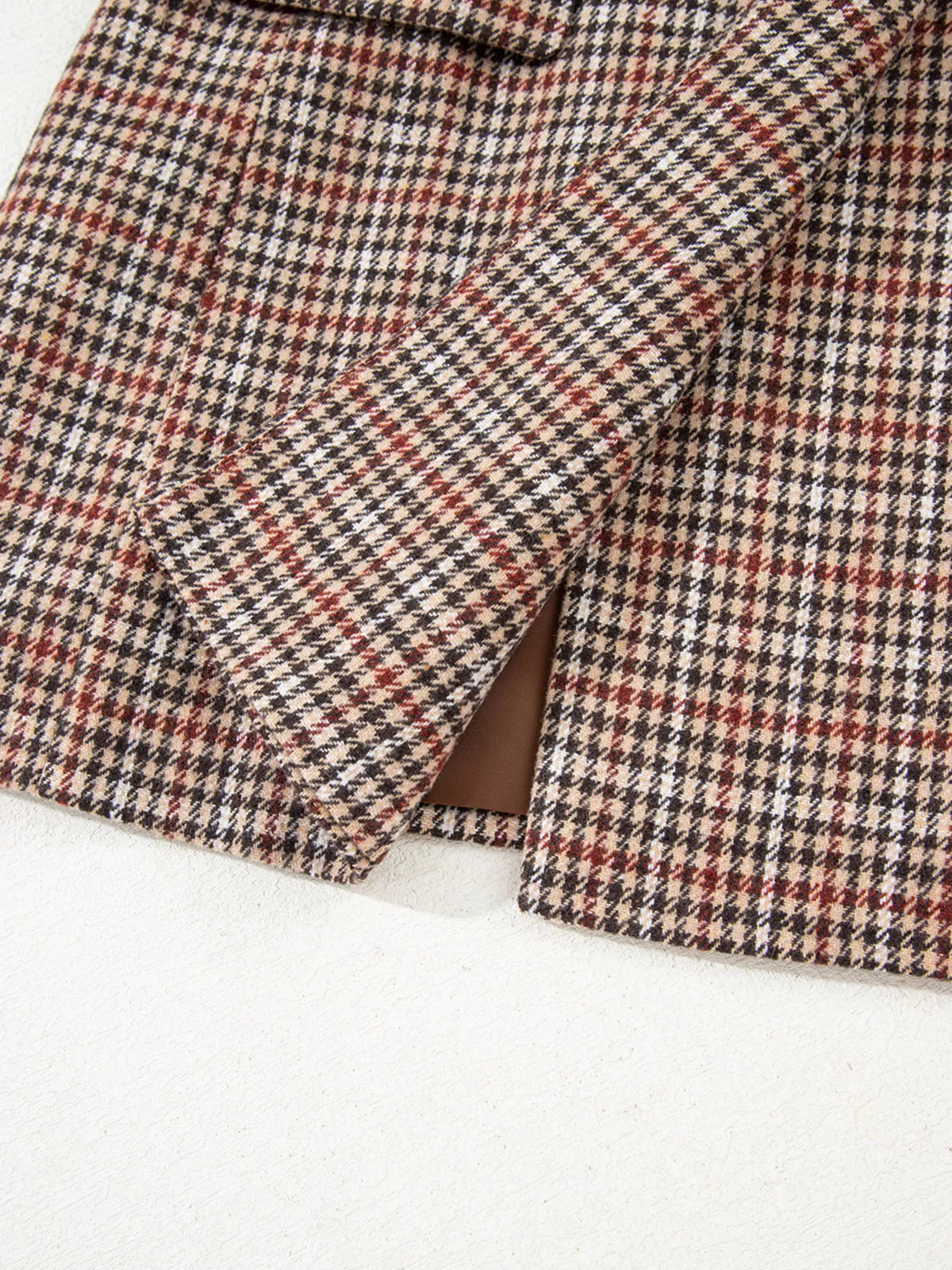 Houndstooth Lapel Collar Blazer - Camel - View 15