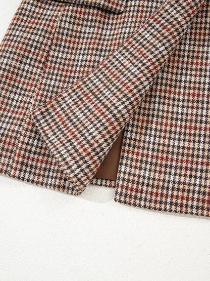 Houndstooth Lapel Collar Blazer - Camel - View 15