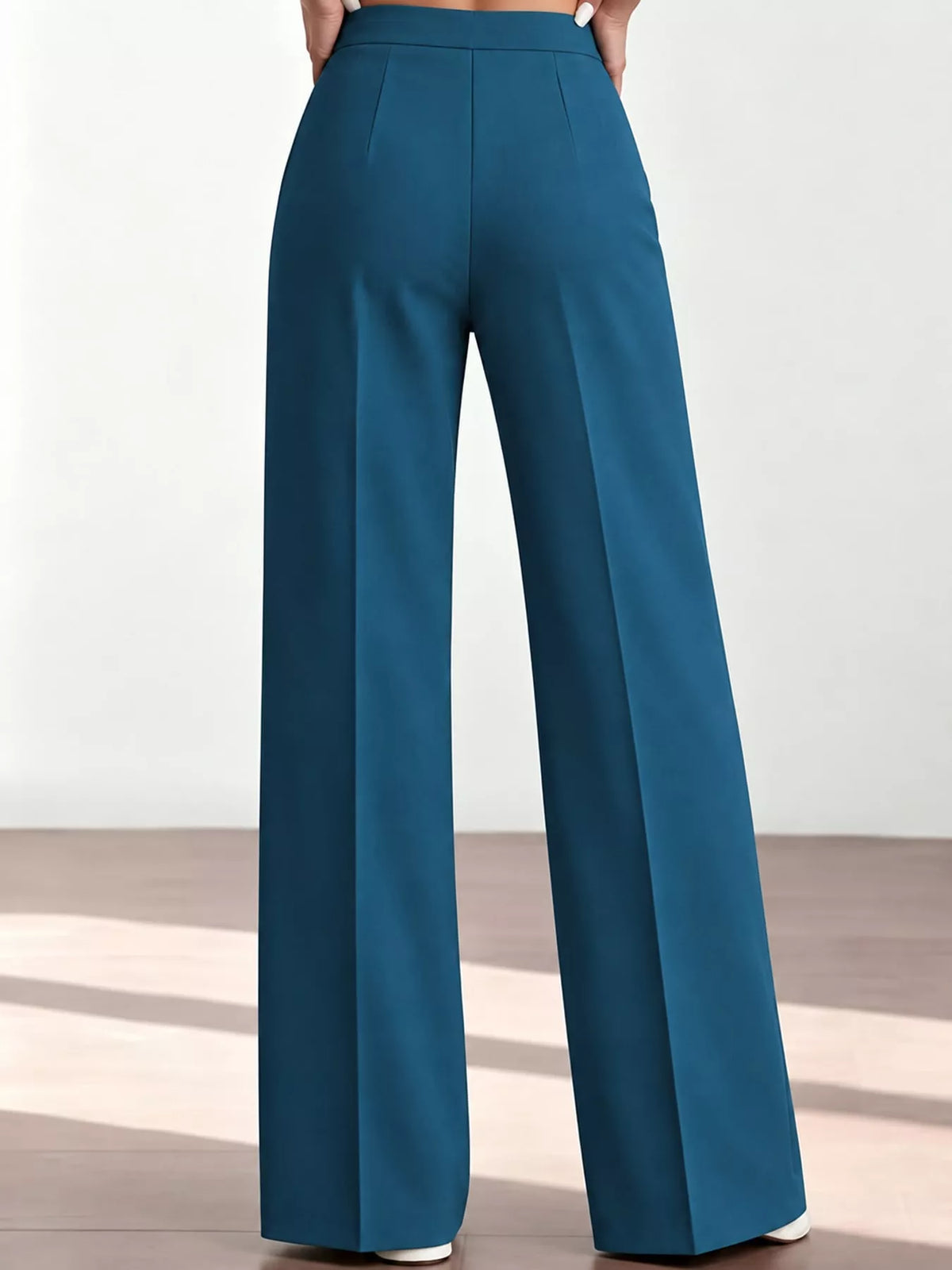 High-Waisted Wide-Leg Pants - Peacock Blue - View 4