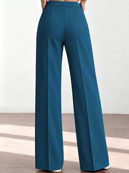 High-Waisted Wide-Leg Pants - Peacock Blue - View 4