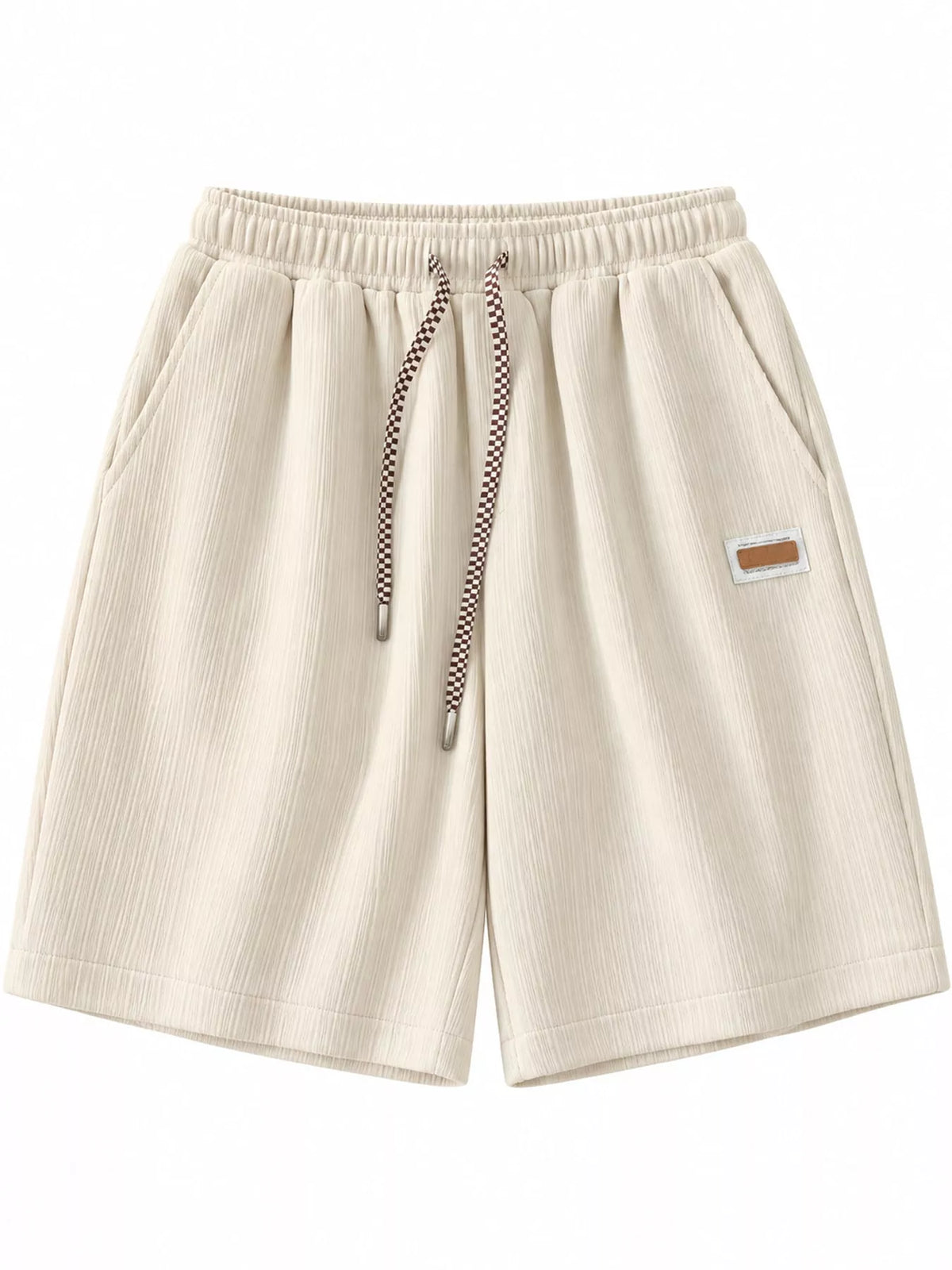 Plus Size Checkerboard Drawstring Casual Shorts - Apricot - View 7