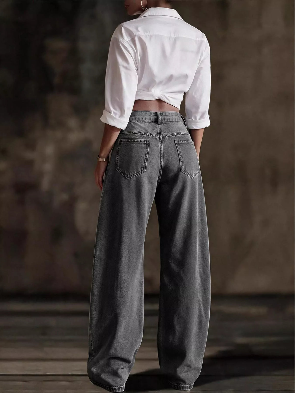 Decorative Button Wide Leg Jeans - Dark Gray - View 31