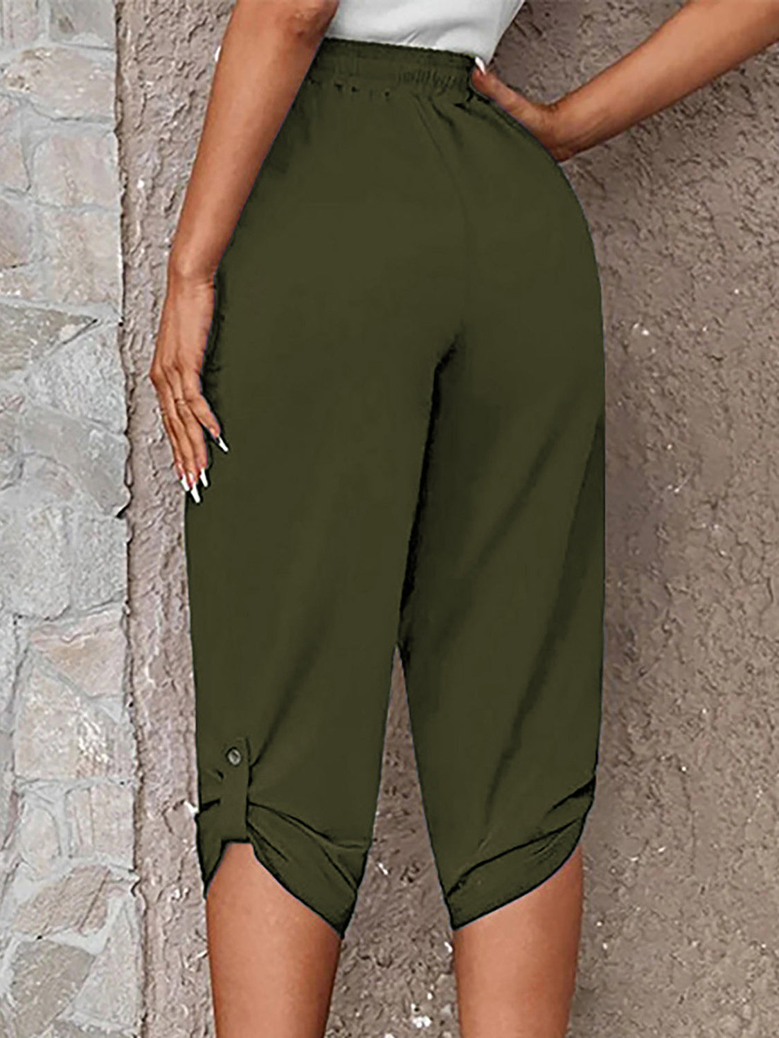 Full Size Roll-Tab Capris Pants - Matcha Green - View 9