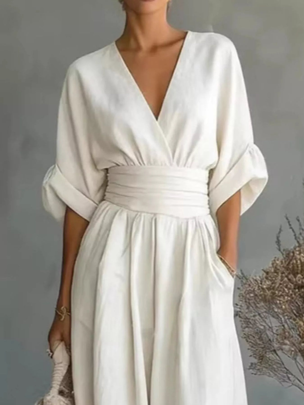 Full Size Half Sleeve Wide-Leg Jumpsuit Plus Size - White - View 2