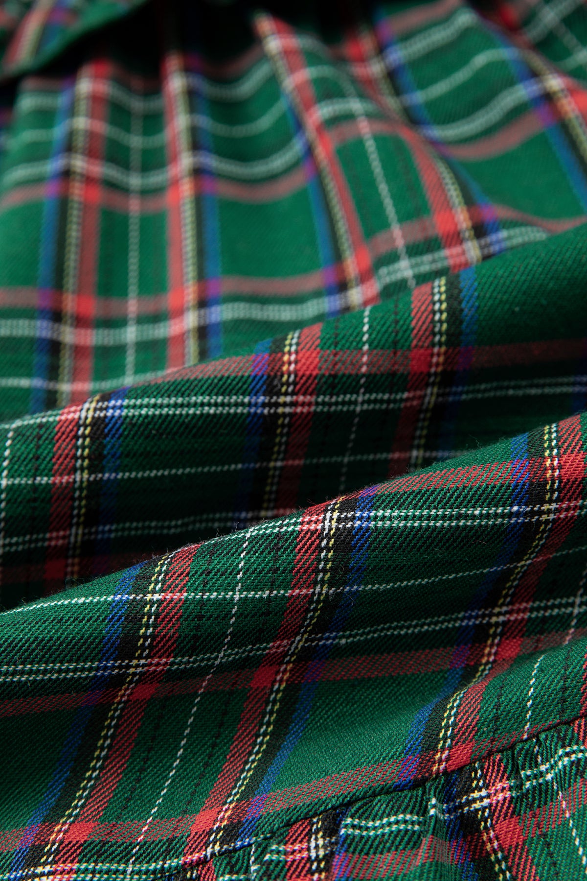 Green Plaid Shirred U Neck Short Sleeve Mini Dress - product photo 11