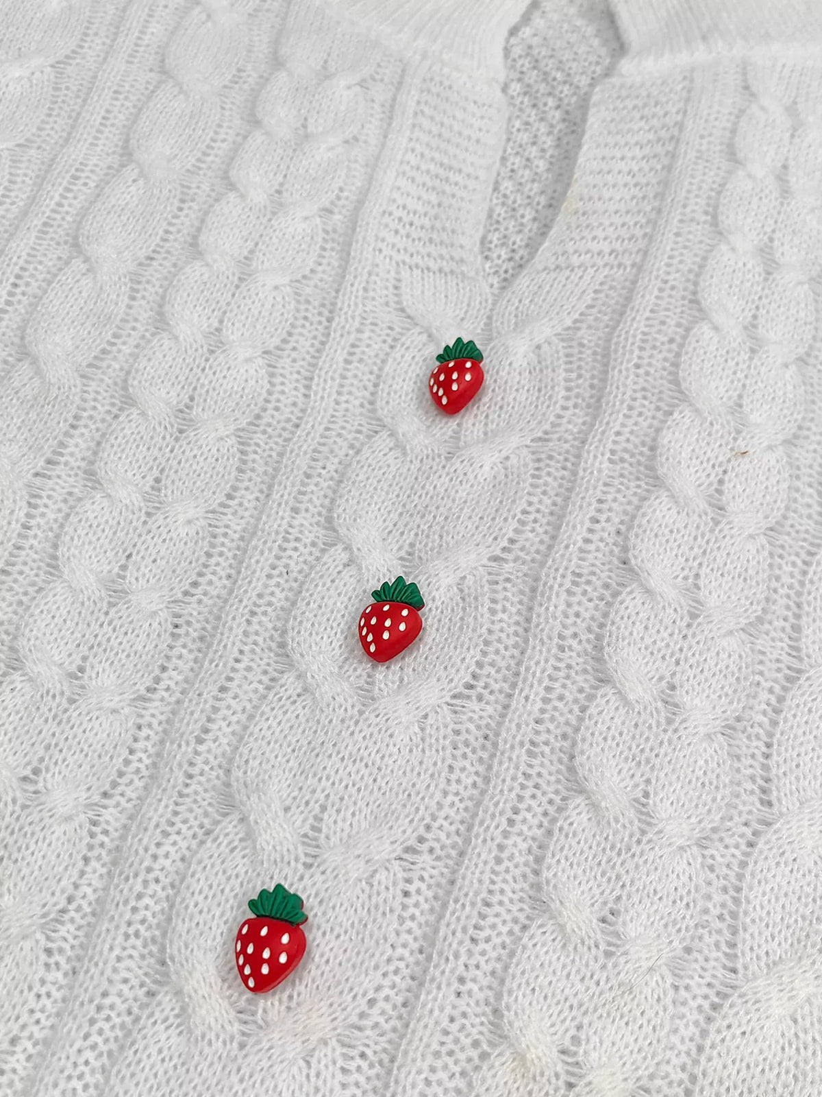 Plus Size Strawberry Cable Knit Sweater Dress - White - View 6