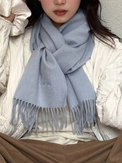 Fringe Solid Color Scarf - Azure Blue - View 5