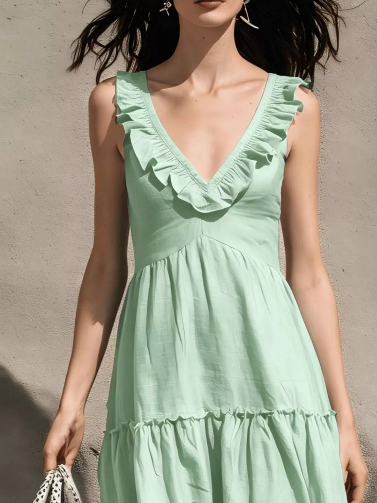 Full Size Ruffled V-Neck Tiered Midi Dress Plus Size - Light Green - View 2