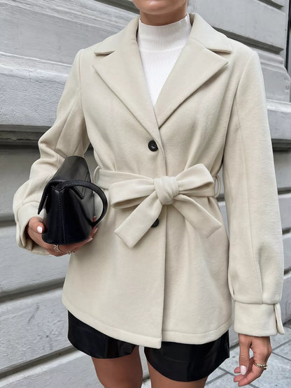 Lapel Collar Button Up Outerwear - Beige - View 1