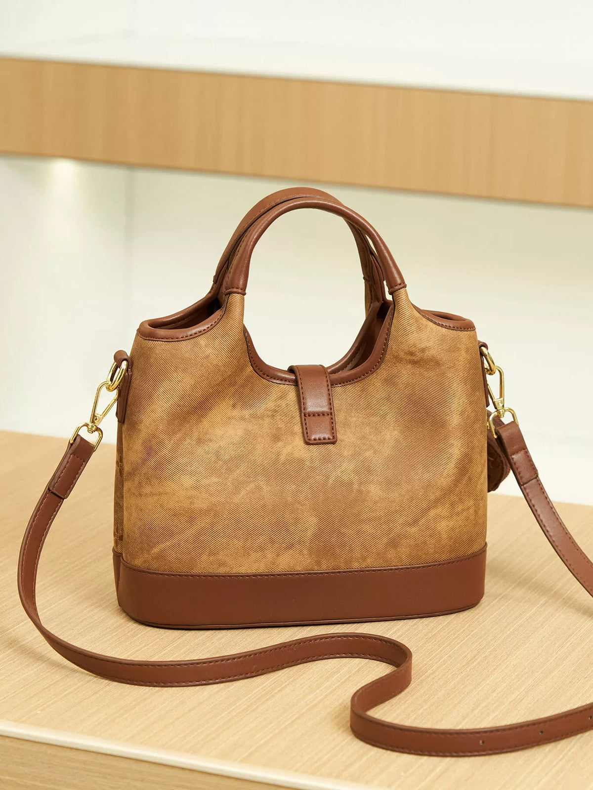 Embossed Crossbody Bag with Detachable Coin Pouch - Brown - View 11