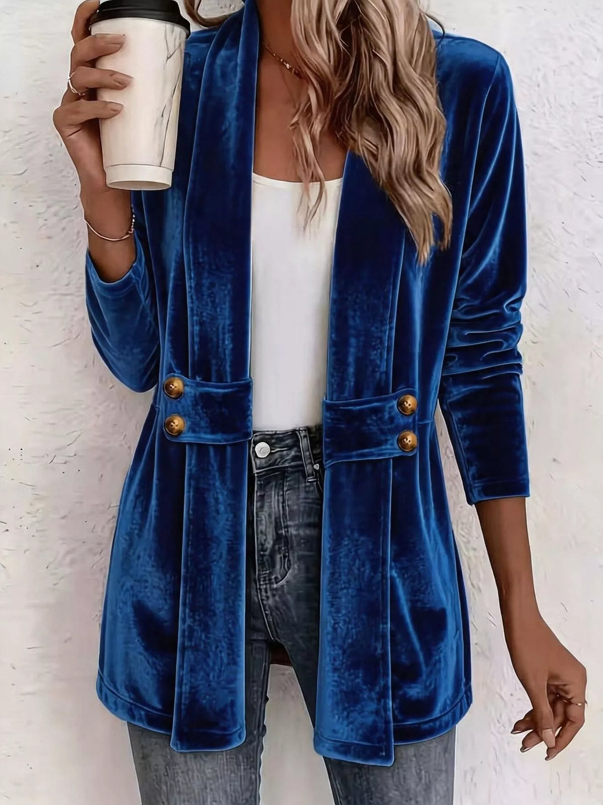 Full Size Velvet Open-Front Cardigan Plus Size - Royal Blue - View 13