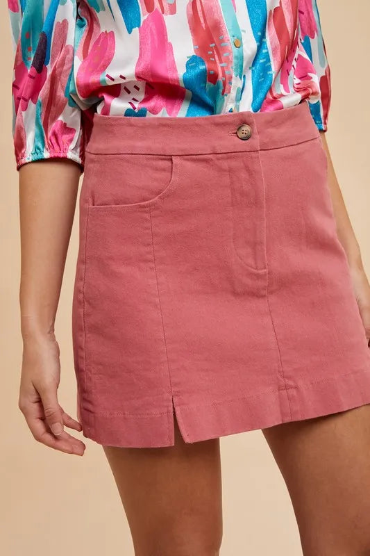Annie Wear Comfort Stretch Cotton Slit Detailed Mini Skirt - ROSE - View 2
