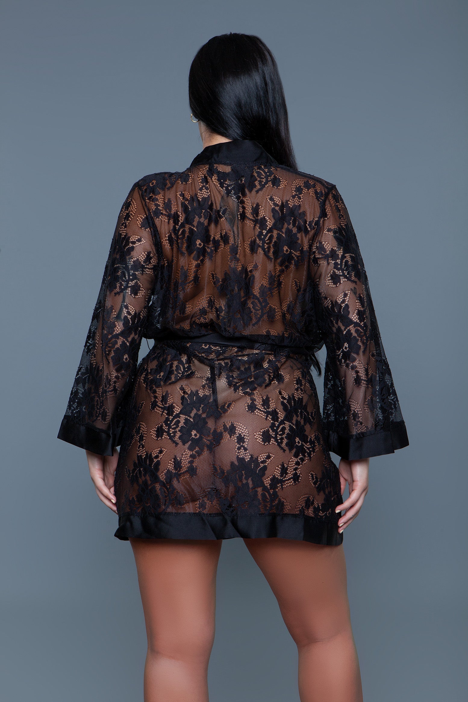 Delia Robe Floral Lace Robe with Satin Trimming, side view