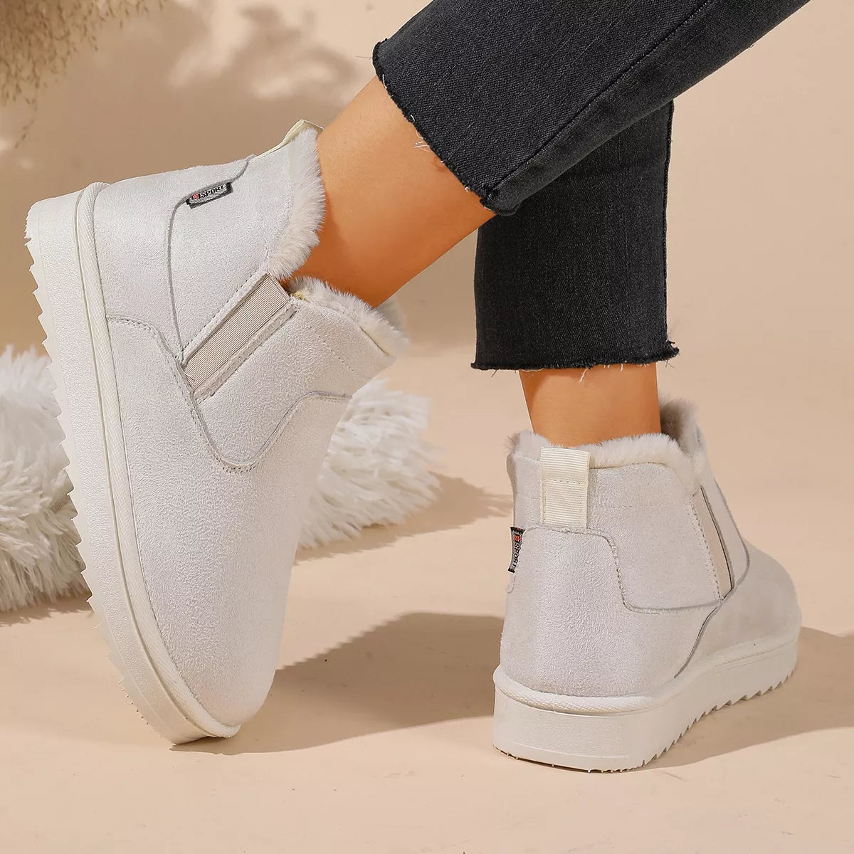 Plush Lined Winter Ankle Boots - White - View 3