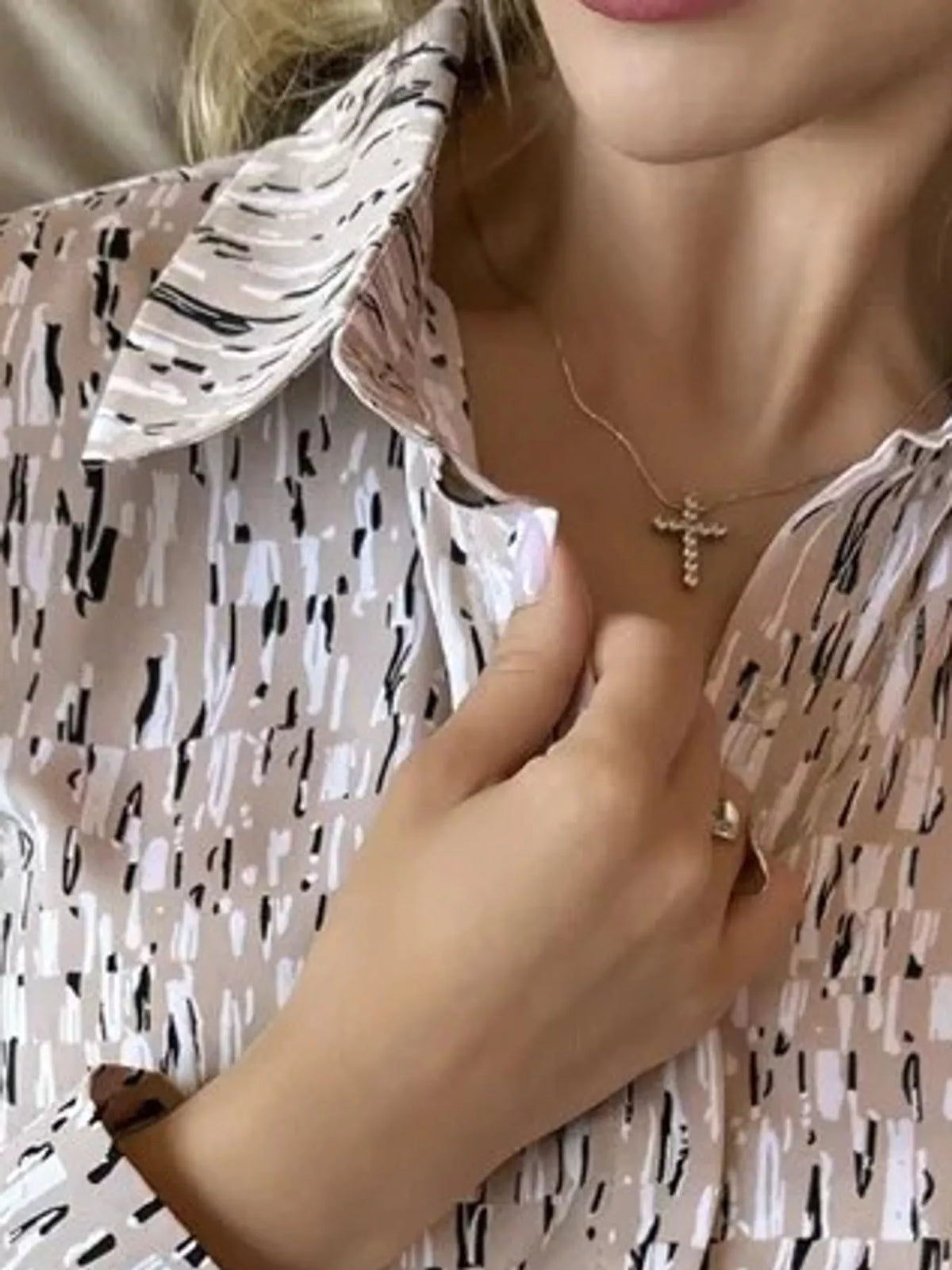 Button Up Long-Sleeve Shirt - Apricot-Square Print - View 54