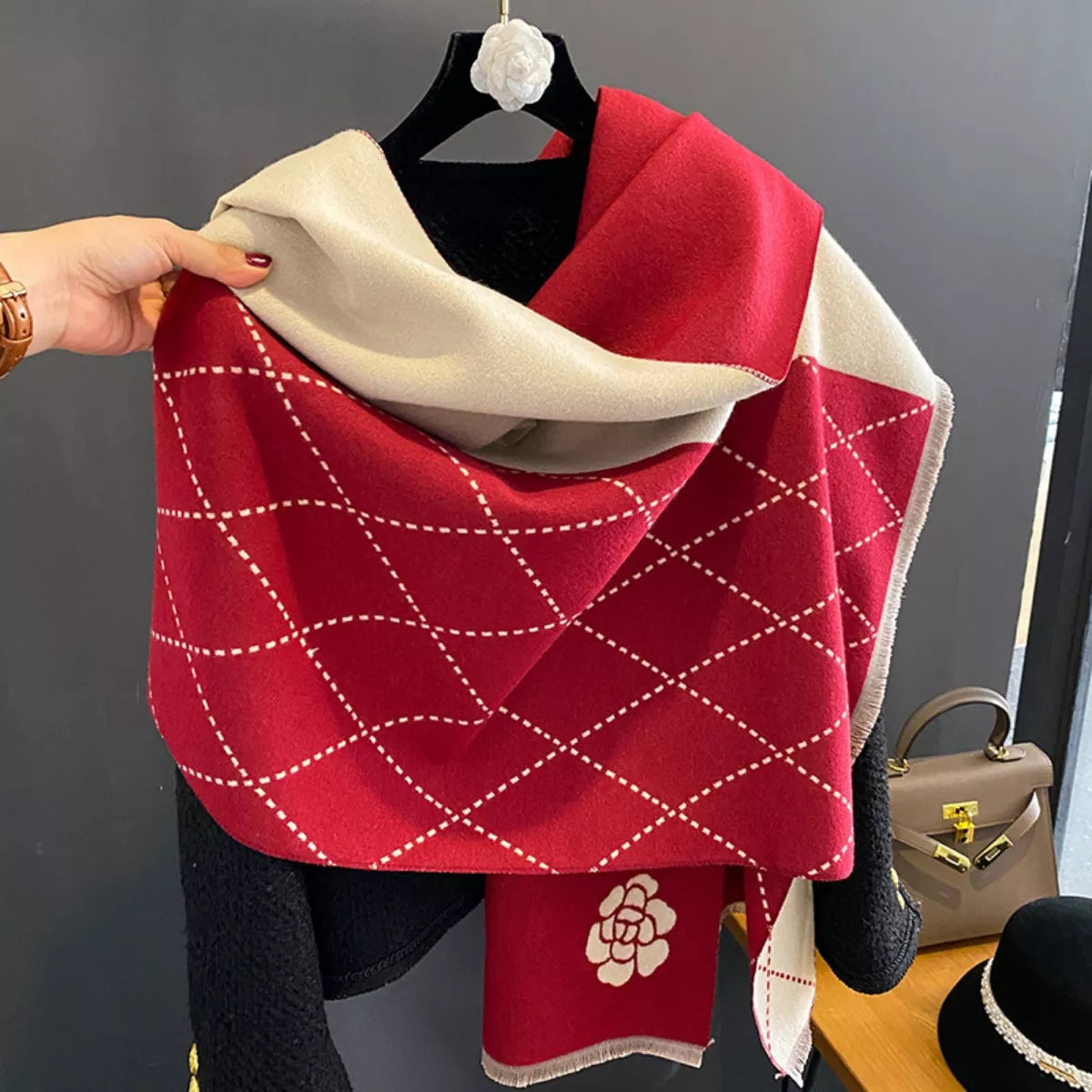 Raw Hem Scarf - Red - View 7