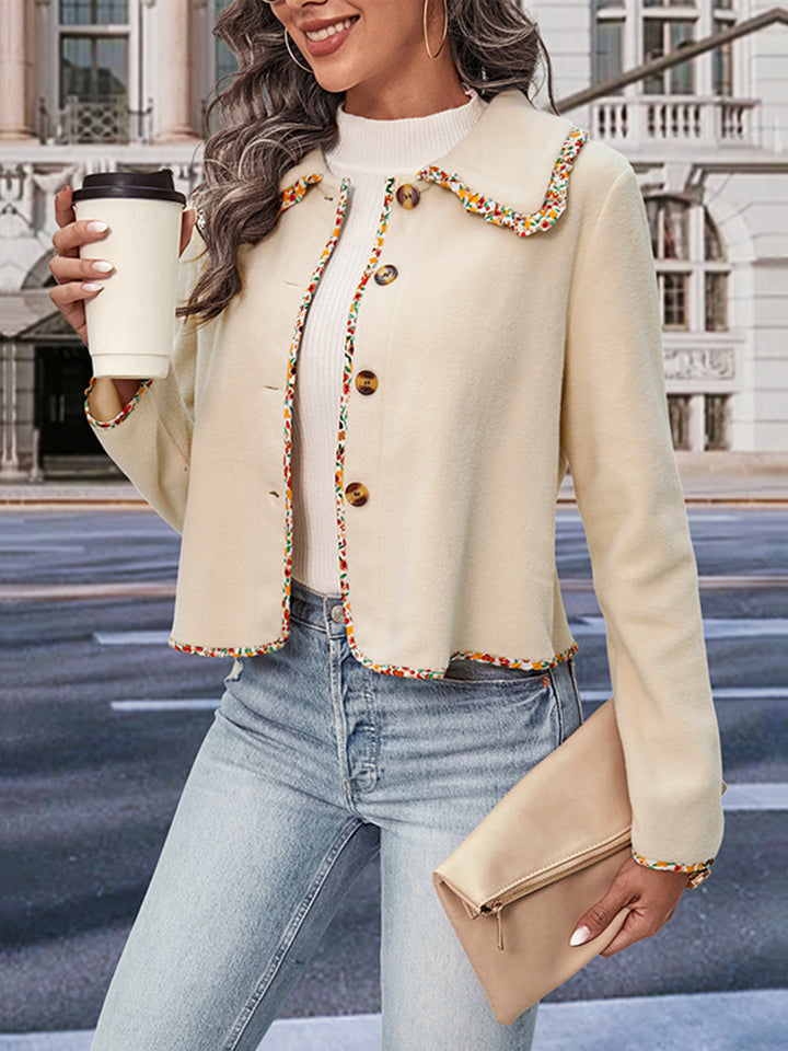 Perfee Collared Neck Button-Down Long Sleeve Jacket - Cream - View 4