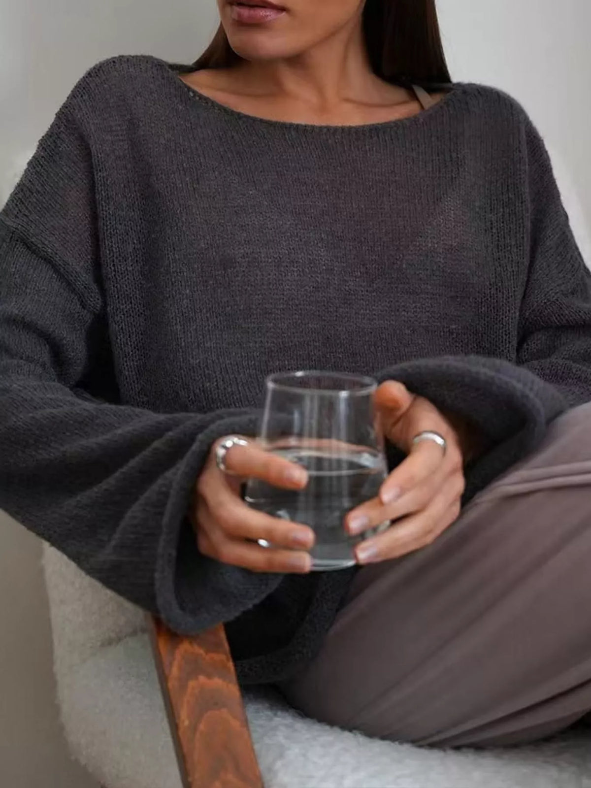 Full Size Sheer Lightweight Knit Top Plus Size - Gray - View 24