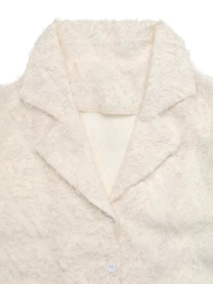 Textured Long Sleeve Button-Up Shirt - Apricot - View 7