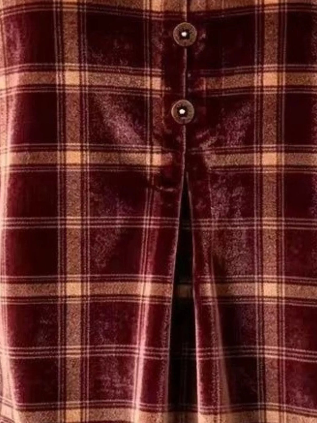 Full Size Plaid Velvet Flounce Sleeve Blouse Plus Size - Burgundy - View 2