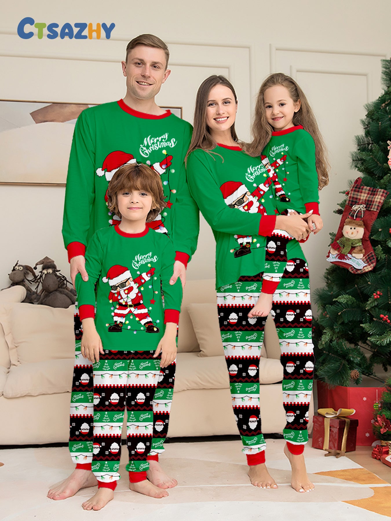 Christmas-themed Santa Claus Print Family Matching Long Sleeve Pajama Set Sleepwear Home Wear