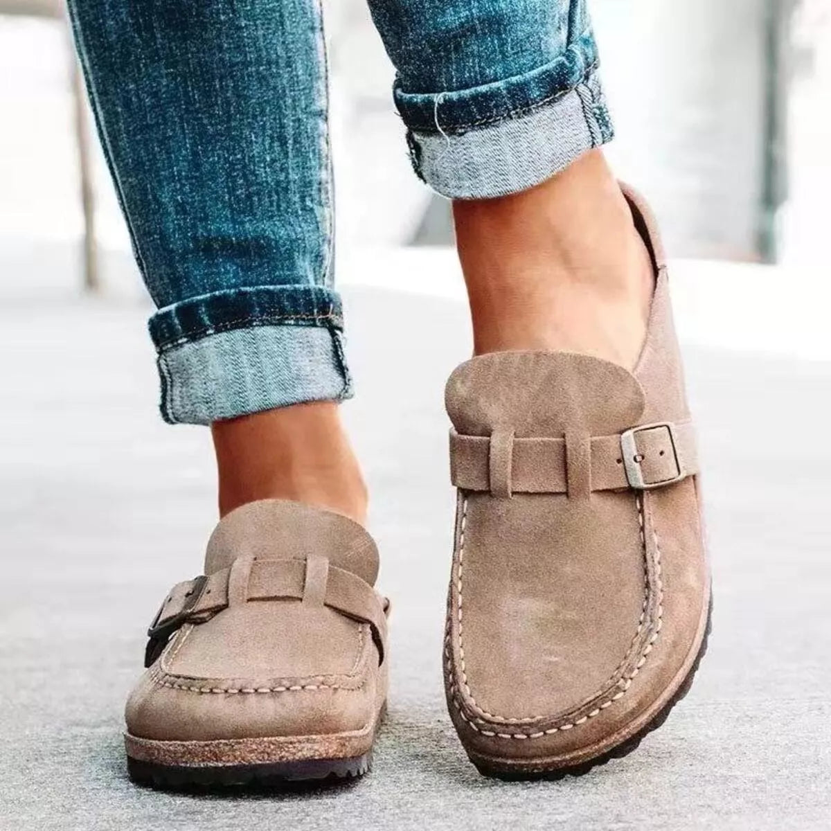 Round Toe Slip-Ons - Khaki - View 1