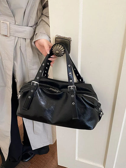 PU Leather Shoulder Bag - Black - View 5