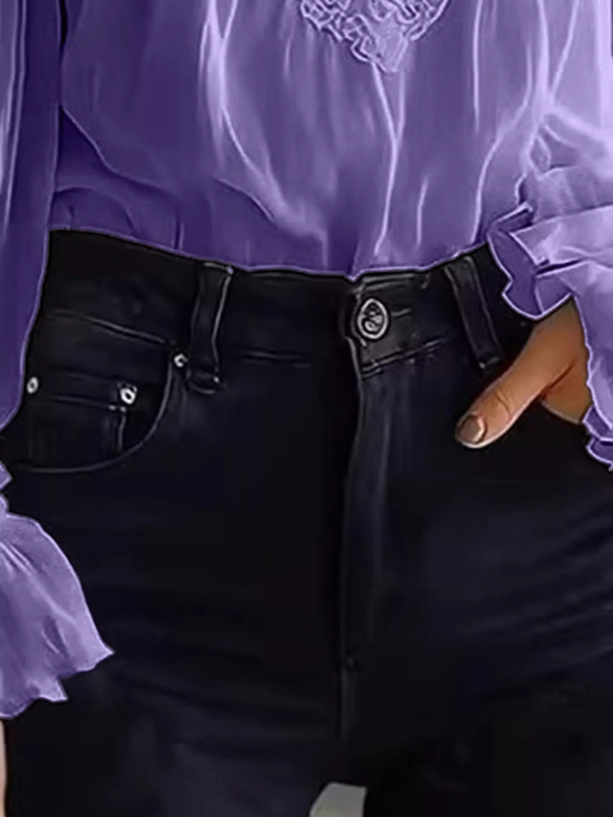 Full Size Lace V-Neck Flounce Sleeve Blouse Plus Size - Purple - View 24
