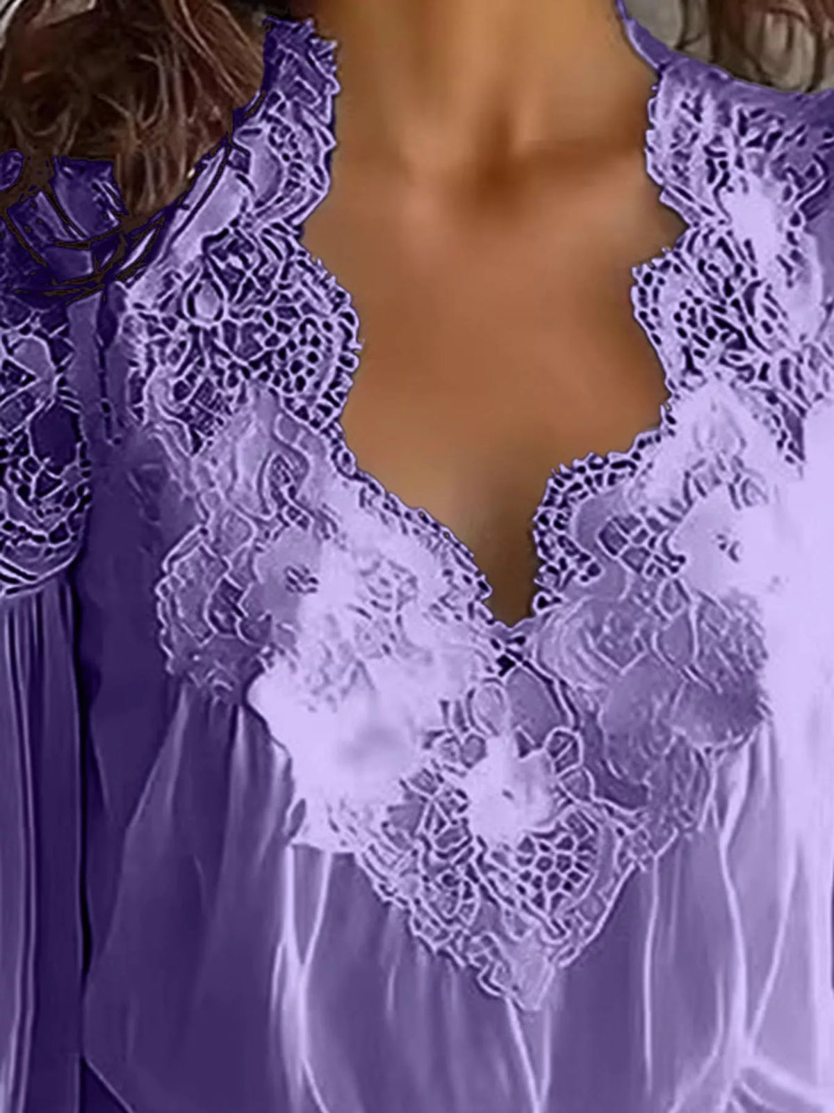 Full Size Lace V-Neck Flounce Sleeve Blouse Plus Size - Purple - View 23