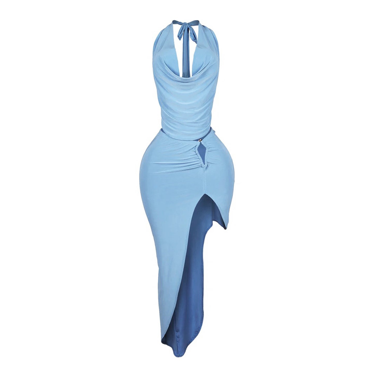 Swing collar high slit skirt set