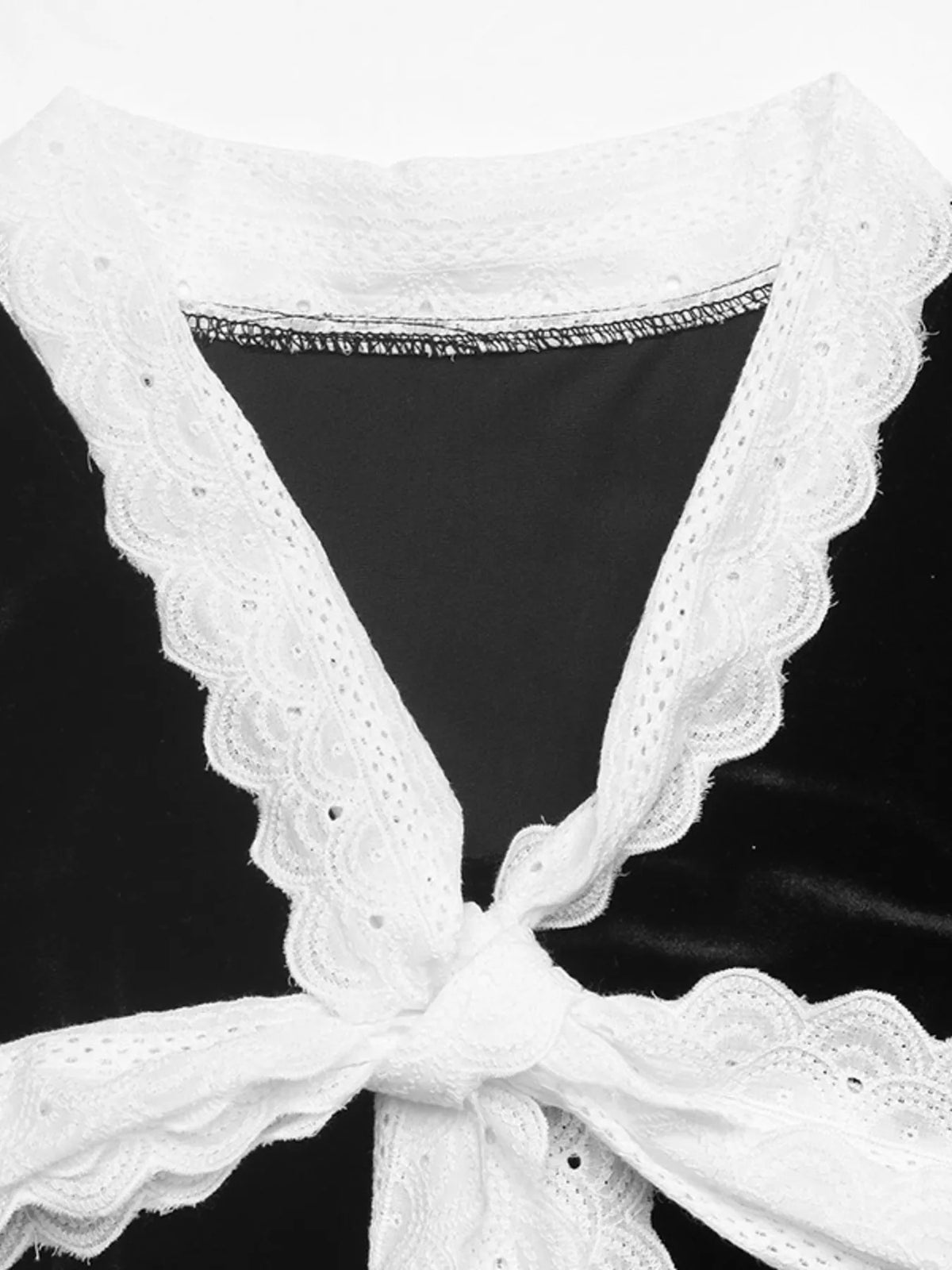 Lace Detail Long Sleeve Blouse - Black - View 7