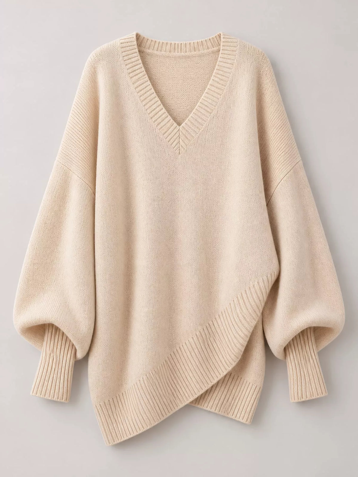 Full Size V-Neck Oversized Batwing Sleeve Sweater Plus Size - Apricot - View 14
