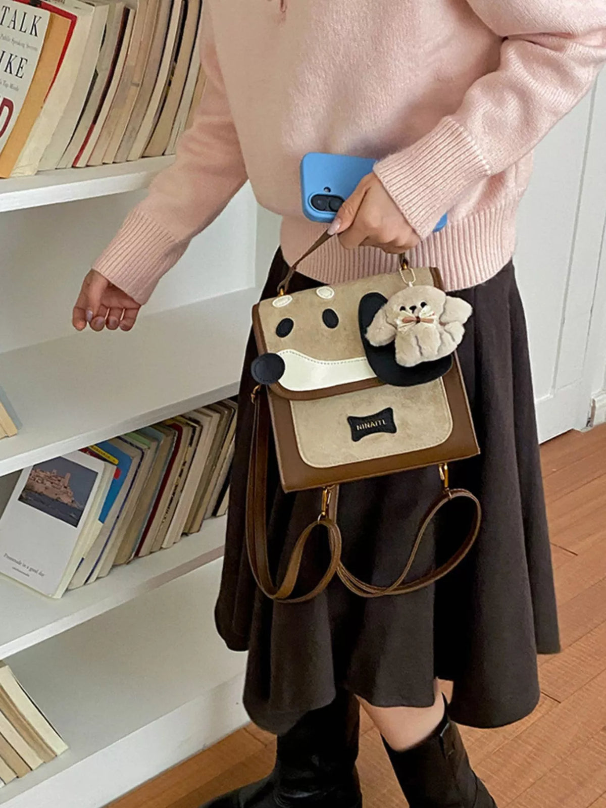 Color Block Backpack Bag - Khaki - View 1