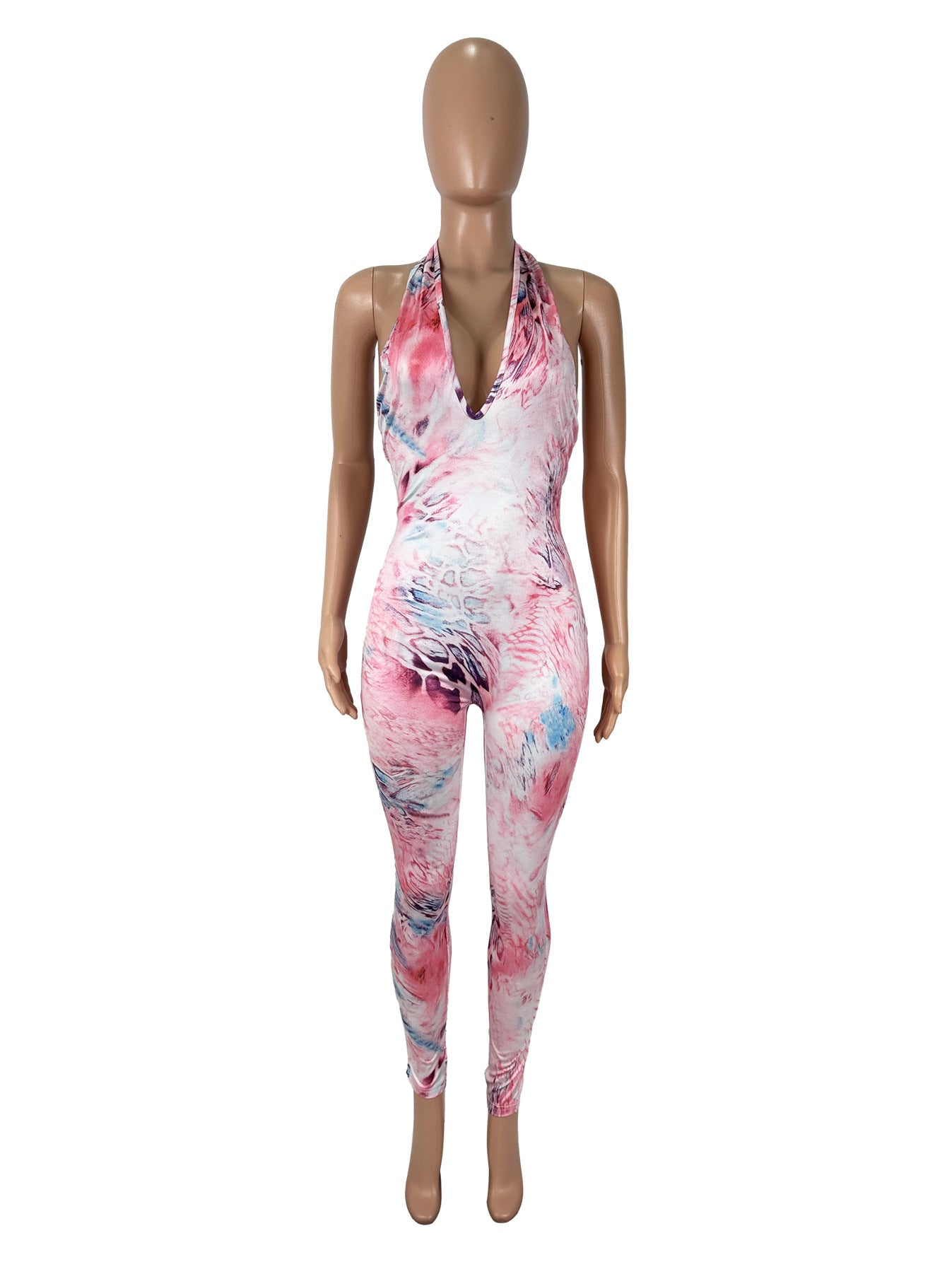 Leopard print hollowed out tight fitting hip hugging jumpsuit