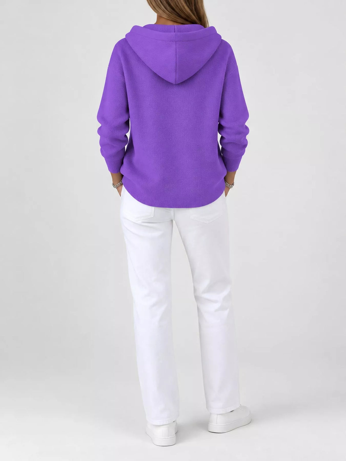 Full Size Hooded Button-Down Knit Cardigan Plus Size - Purple - View 30