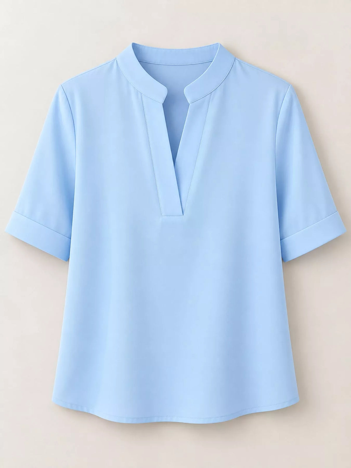 Full Size Notched Short Sleeve Blouse Plus Size - Sky Blue - View 4