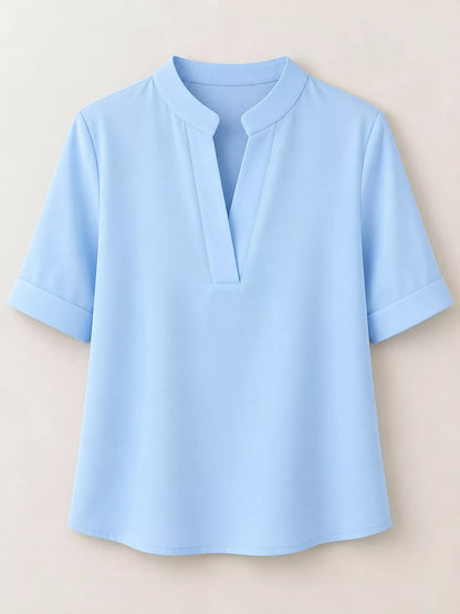 Full Size Notched Short Sleeve Blouse Plus Size - Sky Blue - View 4