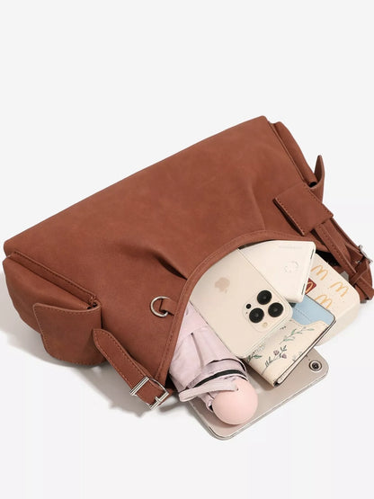 Suede Ruched Shoulder Bag - Brown - View 5