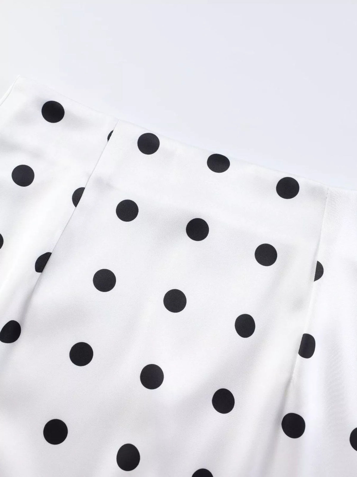 Polka Dot Midi Skirt with Lace Trim - White - View 12