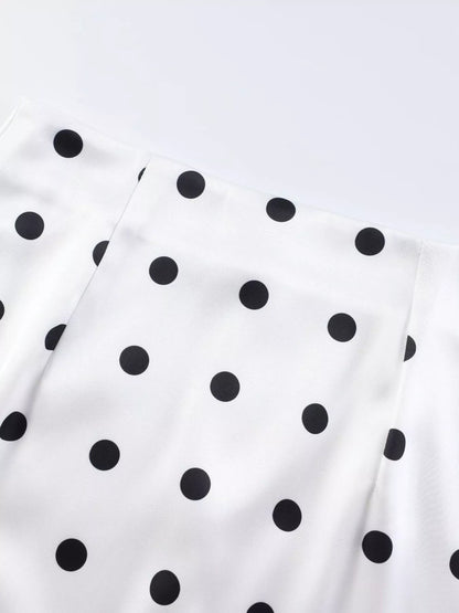 Polka Dot Midi Skirt with Lace Trim - White - View 12
