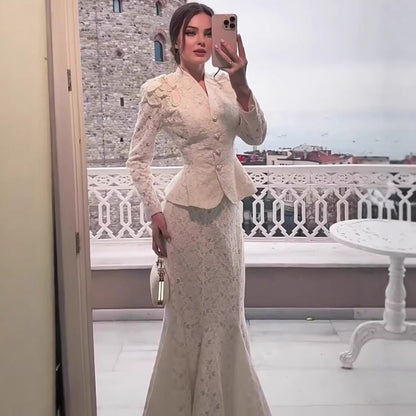 Vintage Long Sleeve Maxi Dress Set, Elegant and Noble Autumn Fashion Dress for Women